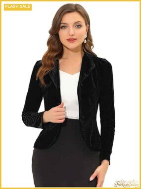 Womens Velvet Blazer Notched Lapel Button Office Suit Jacket